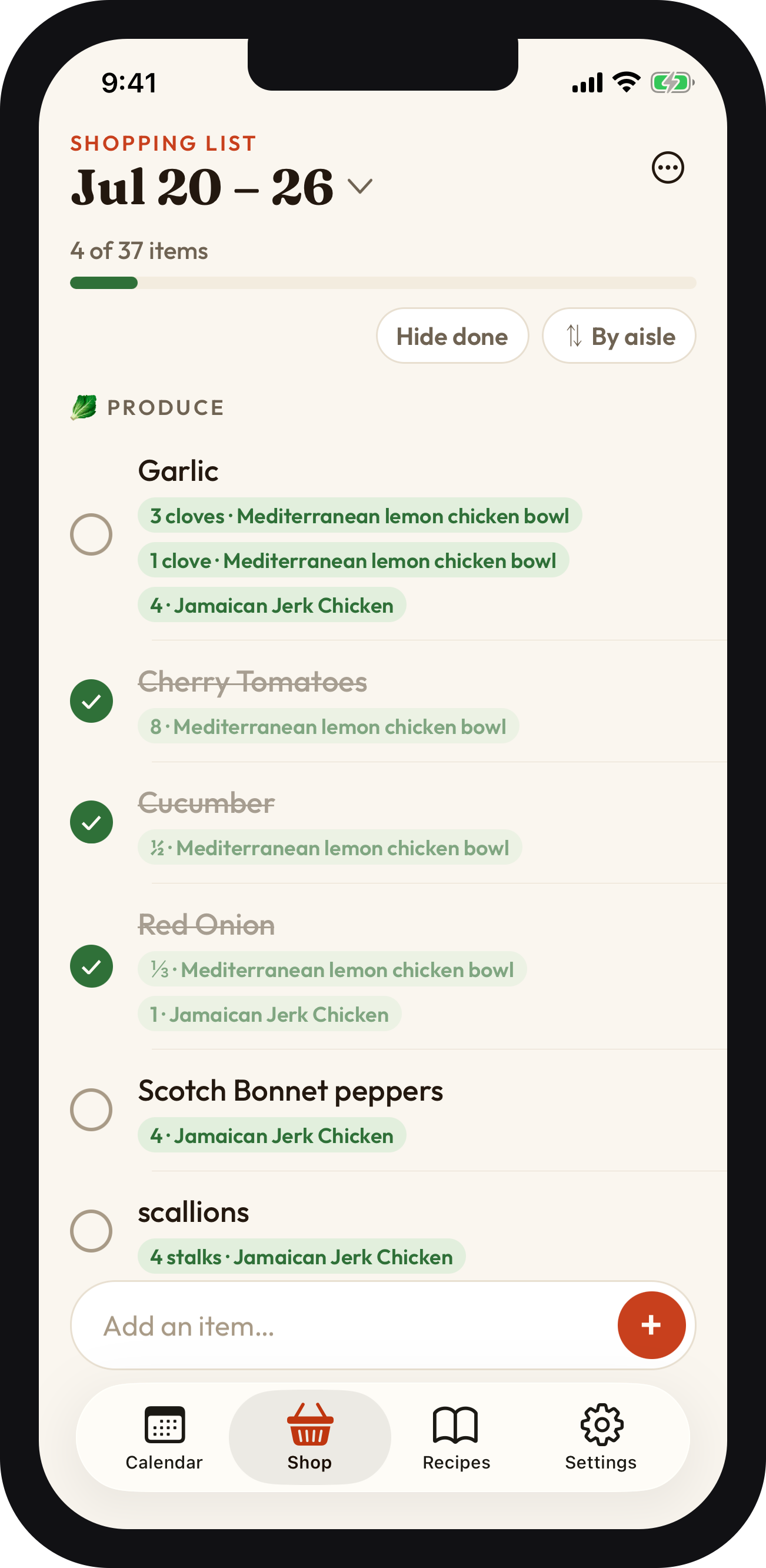 The same list on an iPhone